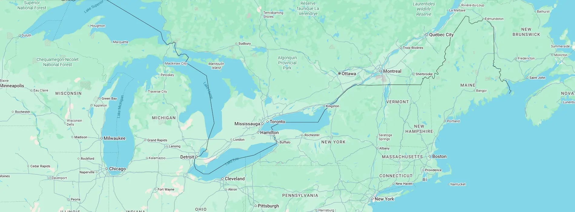 Carte des régions desservies